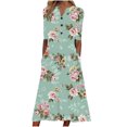 thumbnail image 2 of Ovzne Robes pour Femmes Robe d'Été pour Femme Couleur Unie Ample Décontractée à la Mode Imprimée à Manches Courtes à Col en V Robe Mi-Mollet à Manches Courtes à Col en V Robe de Vacances à Manches Courtes Imprimé, 2 of 5