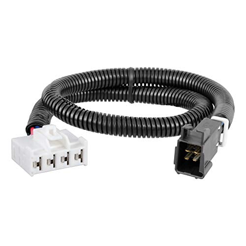 Curt Hitch 51332 Trailer Brake System Connector/Harness compatible with any Curt trailer brake control. Features a direct plug-in design with a 2-plug style. The harness includes a slit-loom sleeve for wire protection and quick installation in under ten minutes. Shown coiled with black and white connectors visible.