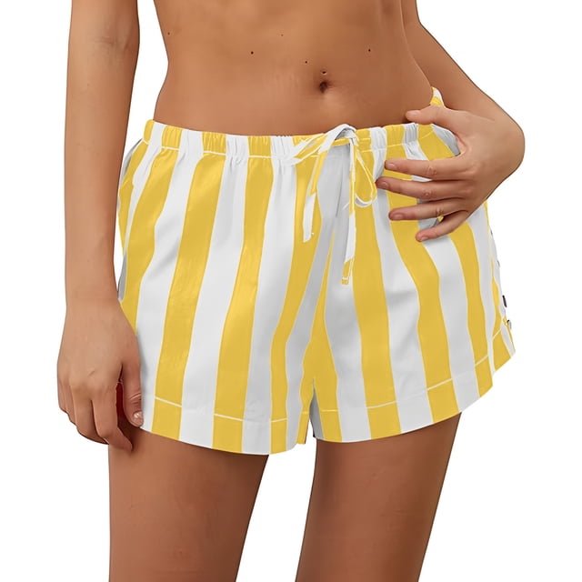 Gspmoly Shorts, Shorts d'Été Décontractés pour Femmes à Rayures, Mode, à Bretelles, de Plage, Taille Basse, Shorts de Randonnée, Offres de Vacances pour Femmes, Jaune G