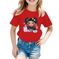 thumbnail image 1 of PMVFHDE T-Shirts à Manches Courtes pour Fille Hauts Mignons pour Fille Hauts d'Été Tendance pour Filles Robe T-Shirt Tendance pour Filles T-Shirt Graphique Mignon pour Fille Col Rond T-Shirt à Manches Courtes d'Été Décontracté Rouge, 3-4 Ans, 1 of 5
