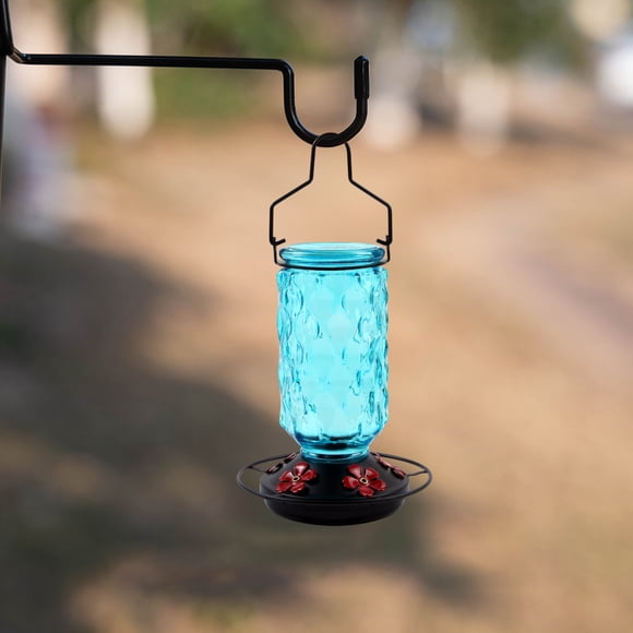 RuiJiao Glass Hummingbird Feeder 5 Feeding Ports Red Purple Blue Wide Mouth Leakproof Outdoor Garden Hanging Decor Easy Fill Clean Gift