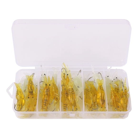 Soft Shrimp Fishing Lures, 30 Pack Realistic Swimbaits with Hook and Storage Box, Saltwater and Freshwater Bait Set, Lifelike Lures for Bass, Salmon, Pike, Trout and Other Aquatic Fish Catching,Clear