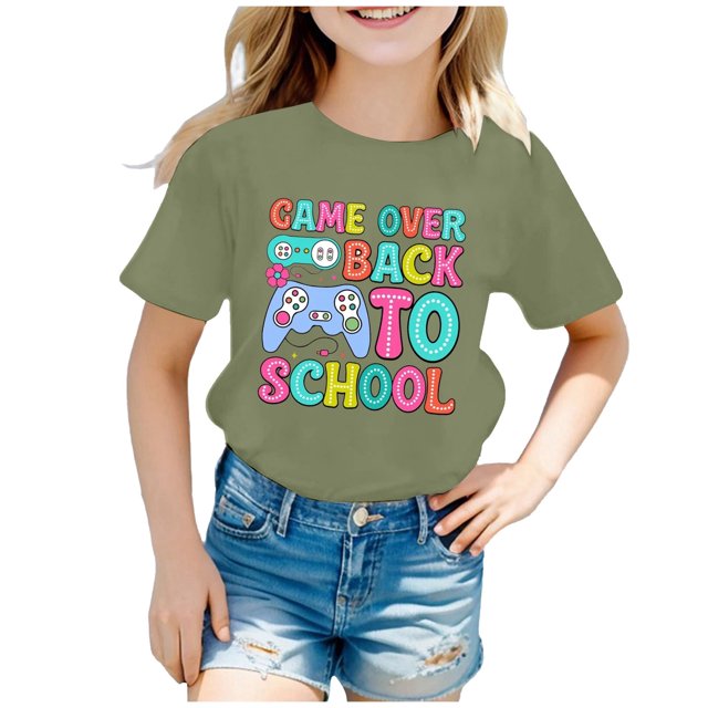 PMVFHDE T-Shirts Graphiques pour Filles, Manches Courtes, Col Rond, Lumineux et Confortables, Vert Clair, 12-13 Ans