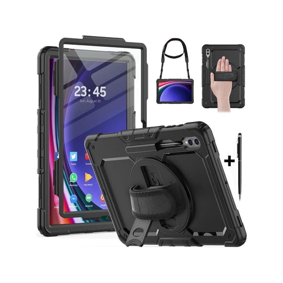 For Samsung Galaxy Tab S9 Ultra / S8 Ultra 14.6 inch Case with S Pen Holder Rugged Shockproof Protective Cover with Rotating Stand and & Shoulder Strap, Stylus Pen
