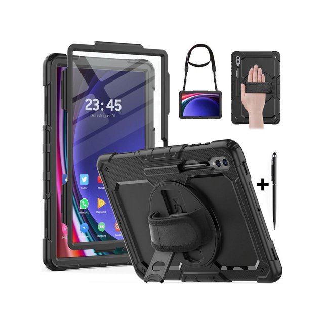 For Samsung Galaxy Tab S9 Ultra / S8 Ultra 14.6 inch Case with S Pen Holder Rugged Shockproof Protective Cover with Rotating Stand and & Shoulder Strap, Stylus Pen