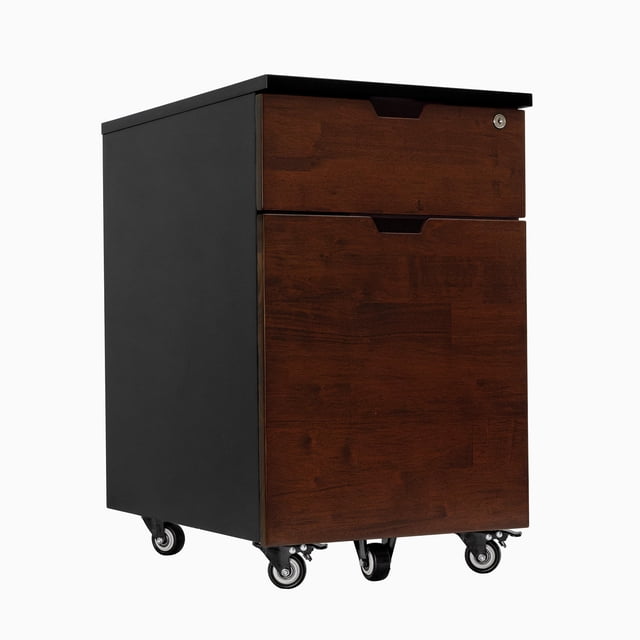Desky Wooden Minimal Filing Cabinet - Black / Red Walnut Rubberwood