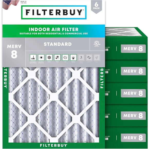 Filterbuy 20x22x4 MERV 8 (MPR 600) Dust Defense, Pleated HVAC AC Furnace Air Filters (6-Pack)