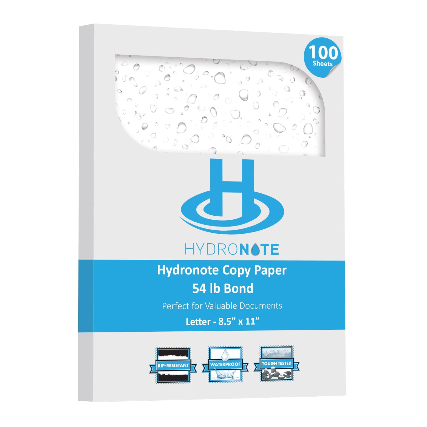 TerraSlate Waterproof Paper - Hydronote 54lb Multipurpose Copy Paper 8.5 x 11, 100 Sheets, Inkjet Printer and Laser Printer Paper Compatible - Weather/Rain Proof, Du