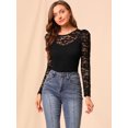 thumbnail image 2 of INSPIRE CHIC Women's Puff Long Sleeve Semi Sheer Floral Lace Tops, 2 of 6
