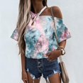 thumbnail image 1 of New Women's Gradient Printed Off Shoulder Short Sleeved Casual T Shirt, 1 of 1