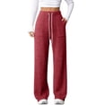 thumbnail image 3 of fatyb Womens Casual Ribbed Knit Pants Wide Leg Lounge Pants with Pockets Drawstring Loose Comfy Trousers, 3 of 6