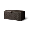 thumbnail image 2 of Suncast 72 Gallon Resin Wicker Outdoor Patio Storage Deck Box, Brown (2 Pack), 2 of 9