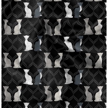 Soimoi Black Rayon Fabric Quatrefoil Cat Animal Fabric Prints by Yard 42 Inch Wide