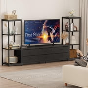 TV Stands for 75 Inch TV, Entertainment Center with 4-Tier Storage Shelves, TV Stand Living Room with 6 Fabric Drawers, TV Console Cabinet for Bedroom
