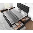 thumbnail image 3 of Queen Size Bed Frame with 4 Drawers and Adjustable Headboard, PU Leather Upholstered Platform Bed with Button Tufted Design, No Box Spring Needed, Strong Wooden Slats, Black, 3 of 9