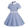 thumbnail image 4 of TopLLC Robe à Manches Courtes à Col Rond Robe d'Été Rétro pour Filles avec Ceinture à la Taille Couleur Bouton Robe à Manches Courtes à Col Rond Robe pour Fille, 4 of 5