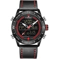 thumbnail image 1 of Men's Dual Time Watches Analog Digital Backlight Sport Casual Waterproof Wrist Watch Blue Leather Band, 1 of 5