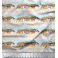 thumbnail image 1 of Soimoi Blue Heavy Canvas Fabric House & Landscape Nature Printed Fabric 1 Yard 58 Inch Wide, 1 of 5