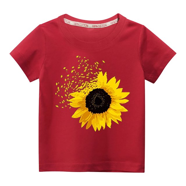 EGNMCR Blouses & Chemises à Manches Courtes Col Rond pour Tout-Petits Garçons Filles Mode Mignon Col Rond Imprimé Haut à Manches Courtes Blouse Fille