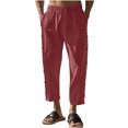 thumbnail image 2 of FcBaudy Full Length Pants Men's Casual Holiday Pocket Drawstring Solid Color Elastic Waist Cropped Pants Men Pants, 2 of 4