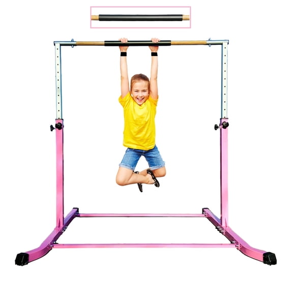 ToyKraft Gymnastics Kip Bar for Kids, Adjustable Height 3 to 5 FT, Junior Gymnastic Bar for Home, Athletic Horizontal Training Bar for Gymnasts, Expandable for Children and Adults, Pink
