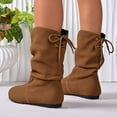 thumbnail image 4 of Rokment Womens Slouchy Wide Mid Calf Boots Fall Winter Fashion Slouch Suede Round Toe Flat No Heel Tall Dress Booties with Back Lace up, 4 of 7