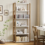 6 Tier Wooden Bookshelf, 71 Inches Industrial Tall Book Shelf, Metal Frame Large Open Bookcase, Freestanding Wooden Bookshelf Storage Rack for Bedroom, Living Room, Home Office