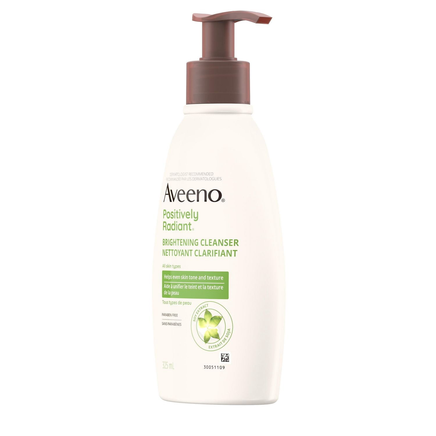 Aveeno Positively Radiant Nettoyant Clarifiant - Démaquillant, Nettoyant pour le Visage à l'Extrait de Soya, Retire l'Huile, Unifie le Teint
