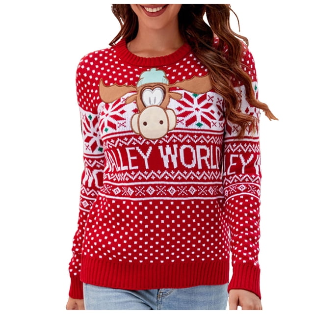 Zhanying Chandail Rouge Femme Tenue de Tous les Jours Famille Assortie Christmas Sweater Chandail Rouge à Col Rond pour Femmes Christmas Sweater