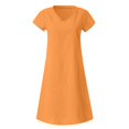 thumbnail image 4 of CHUANK Robes en Lin pour Femmes Été Grande Taille Manches Courtes Col en V Longueur Genou Robe Ample Décontractée Confortable Robe de Plage Soldes de Liquidation 2024, 4 of 6