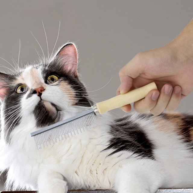Wooden Stainless Steel Range Comb Pet Comb Wooden Handle One Range Comb Double RangeComb High Low Tooth Comb Cats Comb Glossy Hair Comb