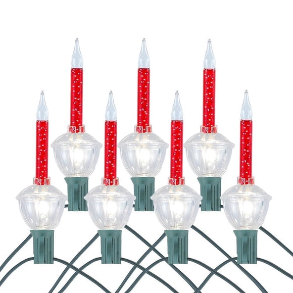 Novelty Lights Bubble Light Set, 6 Feet 7 Bulbs Red Liquid with Glitter and Clear Bases, 5 Watt E12/C7 Bulbs for Indoor Christmas Trees, Nostalgic Holiday Home Decor