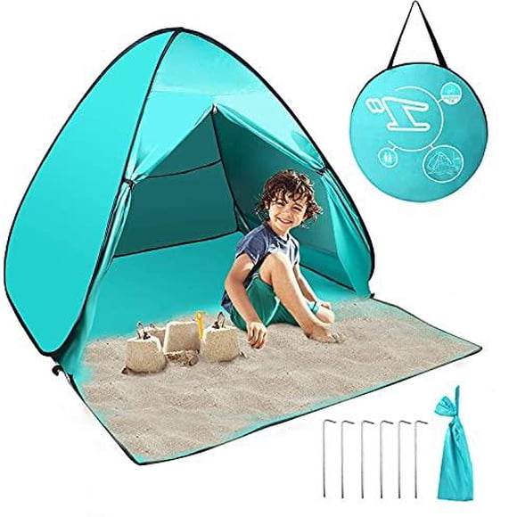 Beach Tent,Pop Up Beach Shade, UPF 50+ Sun Shelter Instant Portable Tent Umbrella Baby Canopy Cabana for Adults Baby Kids Outdoor Activities Camping Fishing Hiking Picnic Touring (Cyan-Blue)