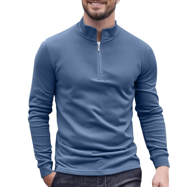 Dagugfen Quarter Zipper Pullover Men Long Sleeve Slim Fitted Thermal Base Layer Running Workout Tops