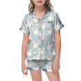 thumbnail image 1 of Pyjama Imprimé pour Filles, Manches Courtes, Haut à Boutons et Shorts, Ensemble de Pyjama pour la Maison, 1 of 4