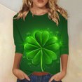 thumbnail image 2 of Diufon T-Shirts de la Saint-Patrick pour Femmes, Grande Taille, Imprimé Trèfle, Manches 3/4, Col Rond, 2 of 5
