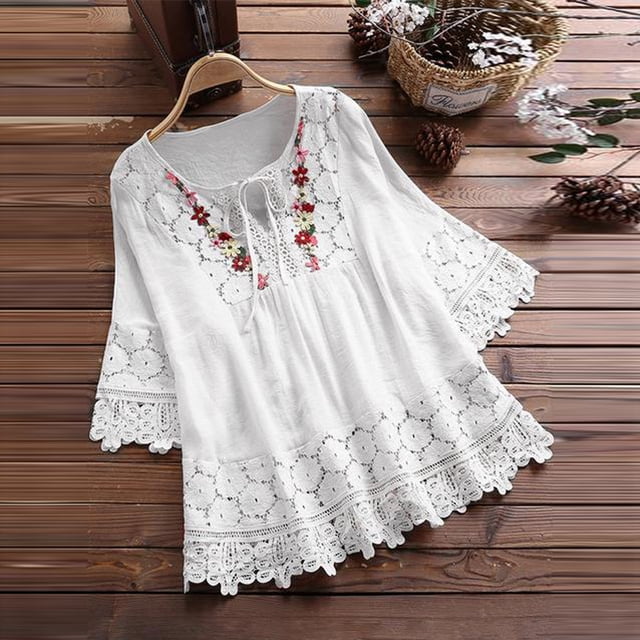 TIMIFIS T-Shirt à Manches Courtes 3/4 pour Femme à Col en V, Plissé, Décontracté, Tunique Fluide, Blouse, Hauts