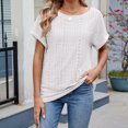 thumbnail image 4 of Pisexur Hauts pour Femmes, Hauts de Printemps pour Femmes Blouses pour Femmes Chic Décontracté Haut à Manches Courtes Ajouré à Col Rond Uni Haut/chemise à Manches Courtes à Col Rond Blanc, P, 4 of 5