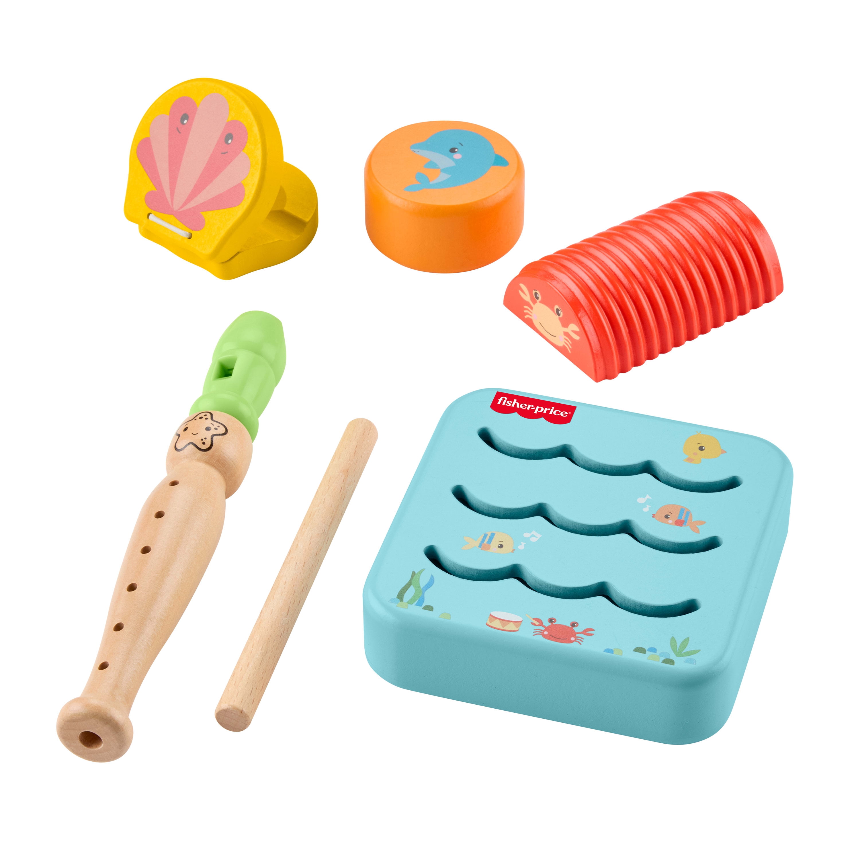 Fisher-Price Wooden Ocean Musical Gift Set for Toddlers & Kids, 6 Wood Pieces