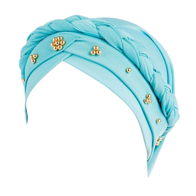 Aocisk Turban Tressé Perlé avec Foulard, Casquette pour Femmes, Couvre-Chef Mode Style Baseball, Bleu Pâle, Taille Unique