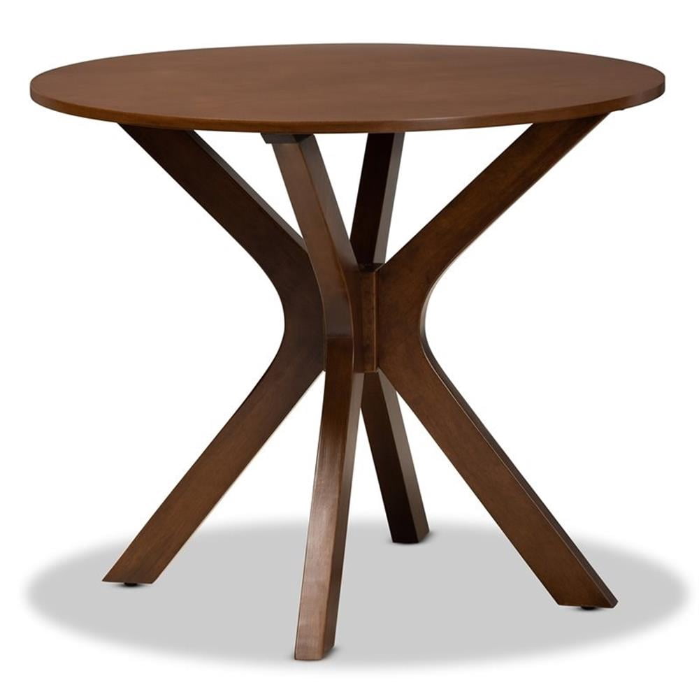 Bowery Hill Rubberwood Walnut Brown Dining Table Round Assembly Required 35.4" Unassembled