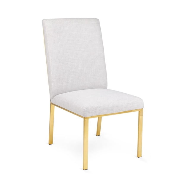 Home Gear Set of 2 Gold Frame Hexagonal Back Dining Chair with white textured upholstery and gold metal legs, featuring a thickly padded seat and solid backrest, shown in a front 3/4 view on a white background, suitable for kitchen and dining seating or as accent chairs.