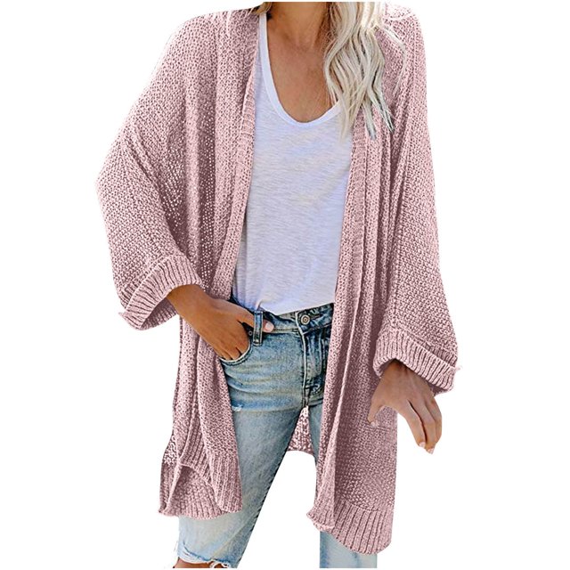 AherBiu 3/4 Sleeve Cardigan Sweaters for Women Open Front Ribble Knit Outwear Jackets Loungewear