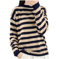 thumbnail image 1 of Yuyuzo Womens Sweaters Long Sleeve Crewneck Pullover Tops Striped Colorblock Knitted Oversized Sweatrshirts, 1 of 3