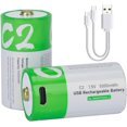 thumbnail image 1 of USB C Lithium ion Rechargeable Battery, High Capacity 1.5V 5000mWh Rechargeable C Battery, 2.5 H Fast Charge, 1200 Cycle with Type C Port Cable, Constant Output,2-Pack, 1 of 8