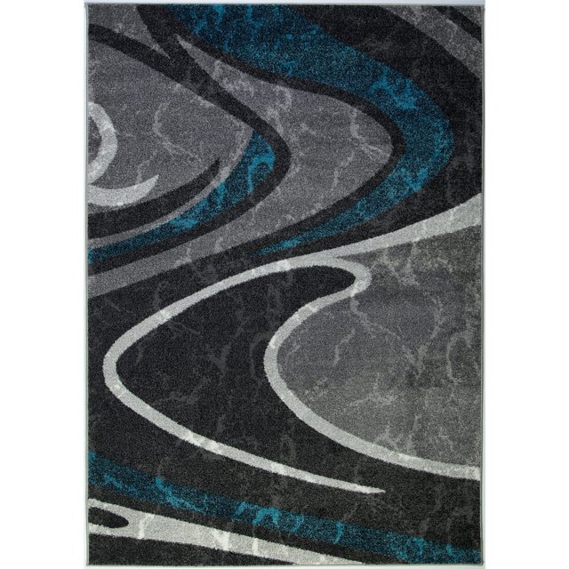 Spirals Abstract Pattern Area Rug Carpet in Black Grey Blue, 3x10 (2'7" x 9'10", 80cm x 300cm)