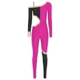 thumbnail image 3 of Raenseen Womens' Long Sleeve Unitard Gymnastics Ballet Dance Bodysuit Metallic Color Block Jumpsuit HotPink XXL, 3 of 5