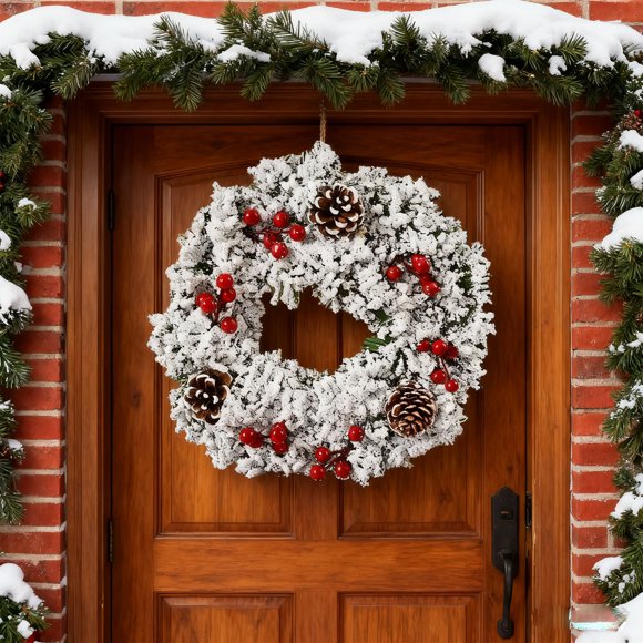 Amzcrzy Plastics Wreath Christmas Decorations Christmas Wreath Decorations Handmade Christmas Flowers Ginkgo Nut Snowflakes Door and Window Decorations Suitable for Christmas Holiday Decorations