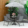 thumbnail image 2 of Outsunny Ensemble de Salle à Manger de Patio 6 Pcs avec Parasol Table Ronde Chaises Pliantes, 2 of 10