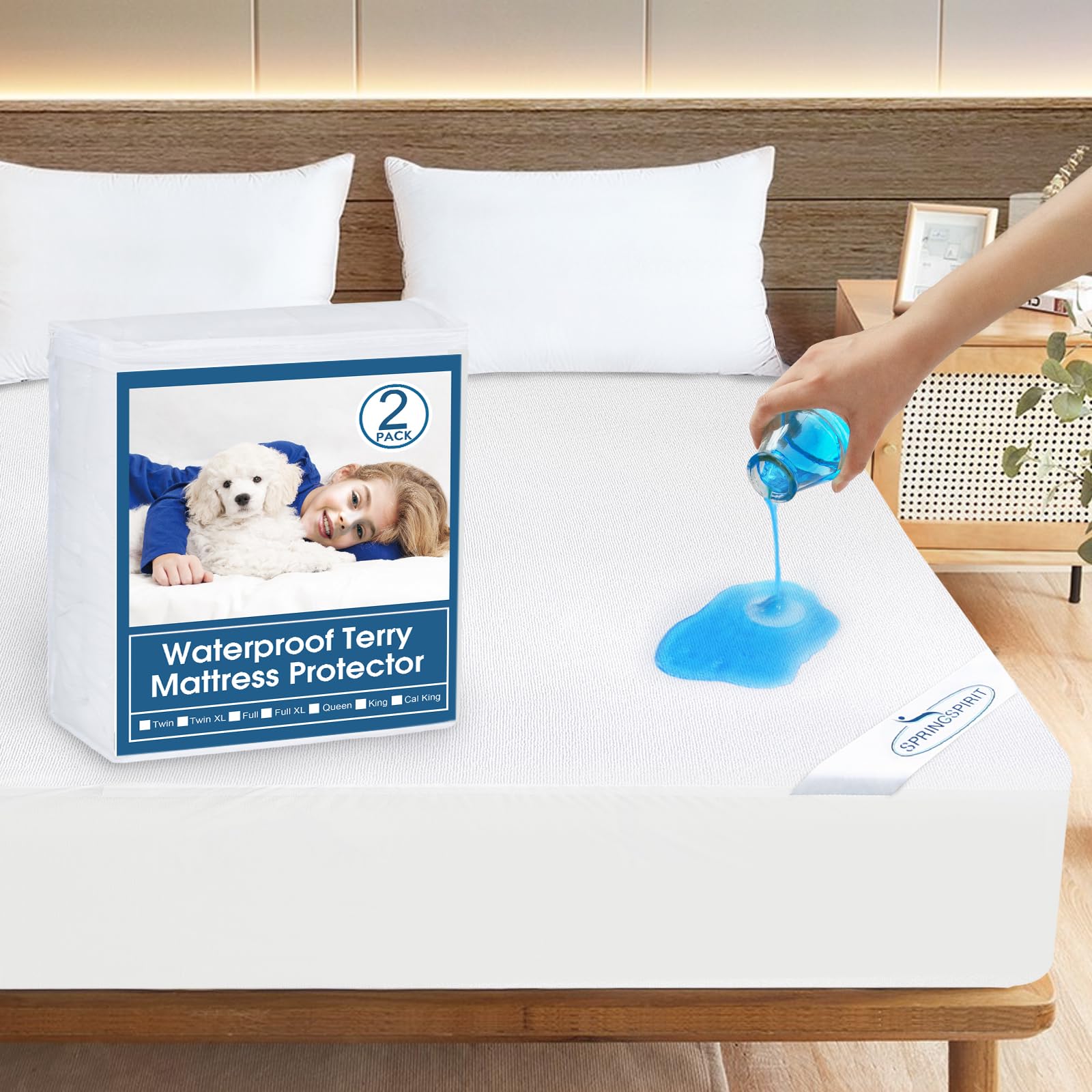 2 Pack Queen Mattress Protector Waterproof Mattress Topper Pad Cover Fitted Sheets up -18'' Premium Terry Absorbent & Skin Friendly Machine Wash Highly Protection Mattre
